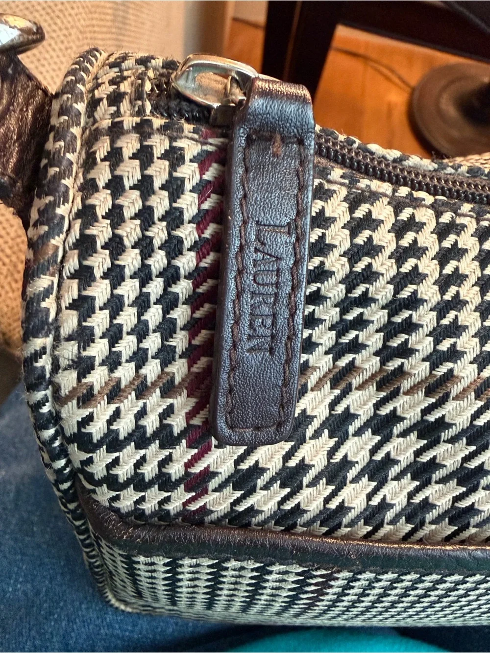 Lauren Ralph Lauren Brown and Black Houndstooth Hand Bag